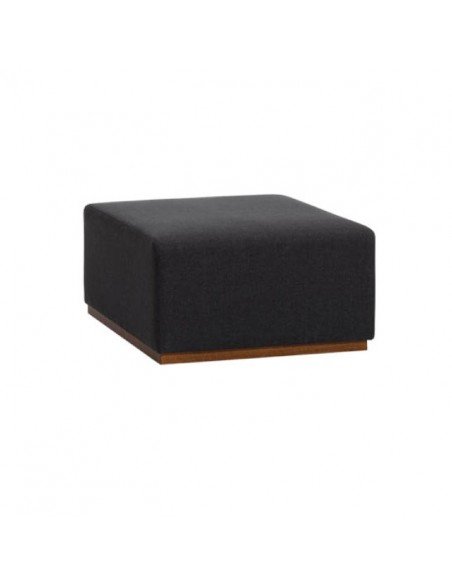 Sofá sin respaldo para sala de espera de la serie Pau, modelo de 1 plaza tapizado en negro con Zocalo de madera de haya.