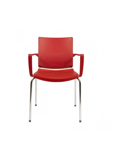 Sillas para salas de espera de 4 patas con brazos estructurales fabricada polipropileno de alta calidad color rojo.