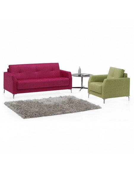 Juego de sofás de espera Astoria de la marca DileOffice tapizado en rojo granate y verde oliva.