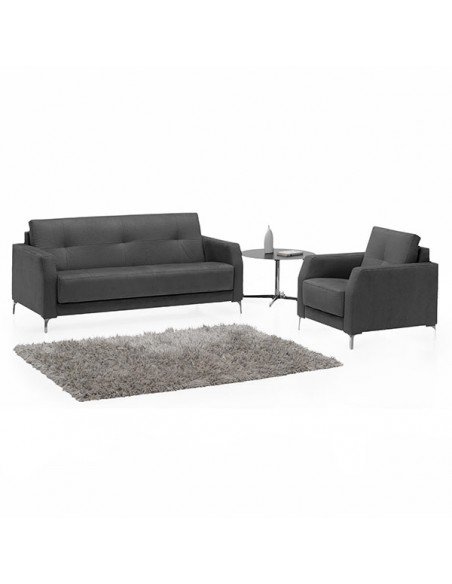 Composición con butaca de espera Astoria y sofá sala de espera tapizado en negro.
