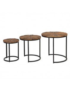 Set de 3 mesas auxiliares de madera con estructura negra modelo Nakul. 2