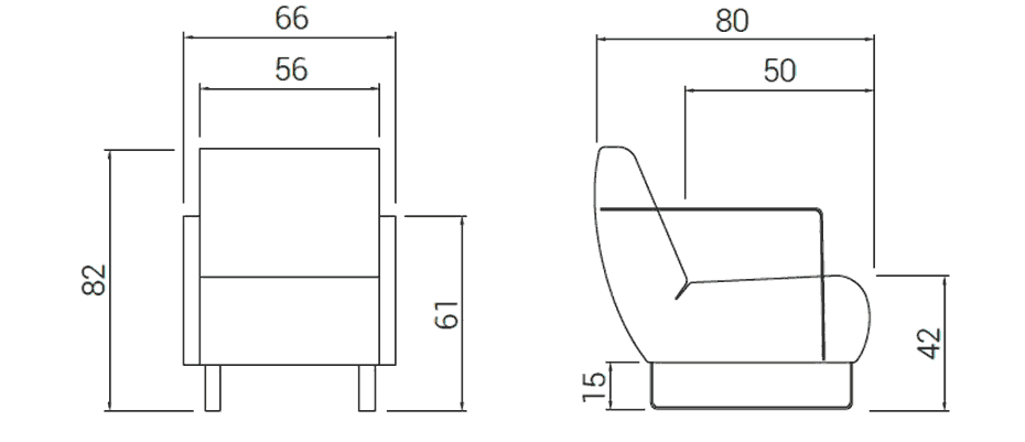 Medidas butaca individual para sala de espera modelo Tempo de dileoffice